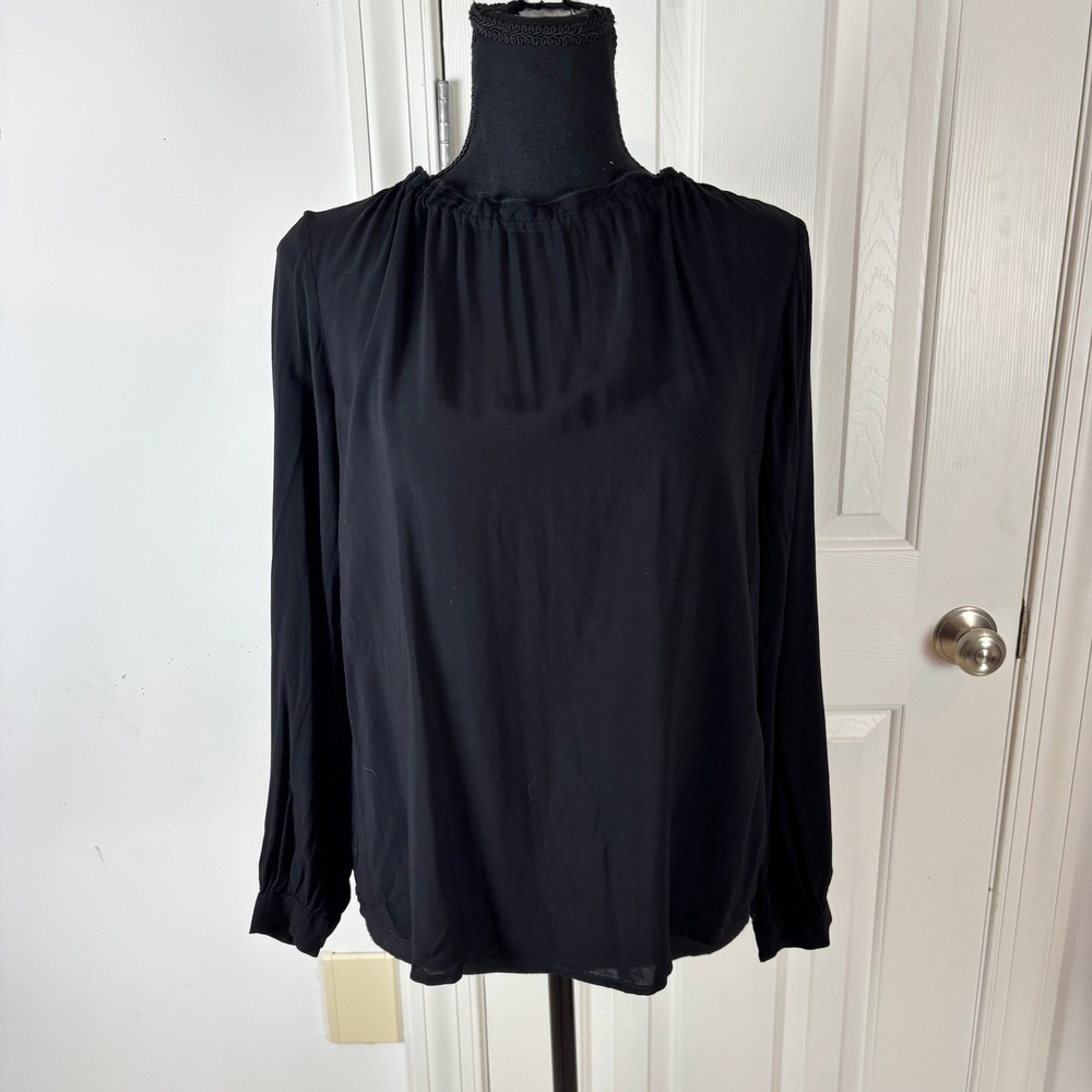 Velvet by Graham & Spencer Black Viscose Ruffle Tie Back Blouse Small Top